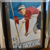 A22. Framed Hechenberger reproduction vintage New Hampshire ski poster. Framed: 36” x 26” 